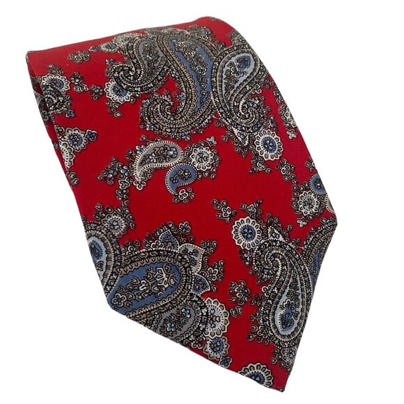 Christian Dior Red Paisley Silk Neck Tie - Picture 1 of 5